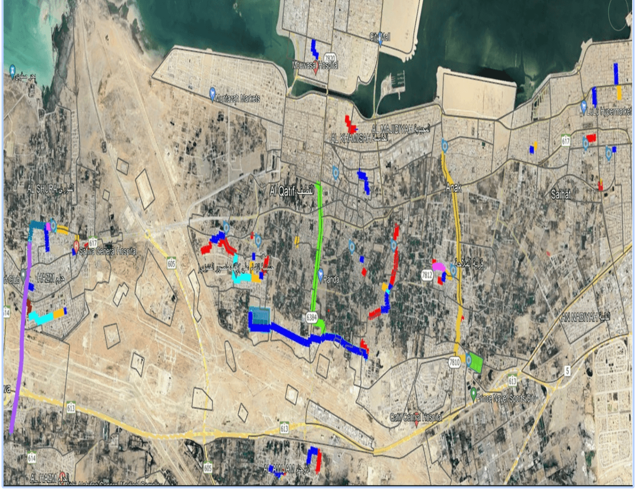 تصميم وتطوير محطات الرفع وخطوط التفريغ وخطوط الأنابيب الموجودة في محافظة القطيف